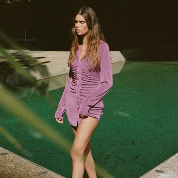 With Jean Dresses & Skirts - With Jean Andy Mini Purple Dress Long Sleeve Button Down Shirt Size M